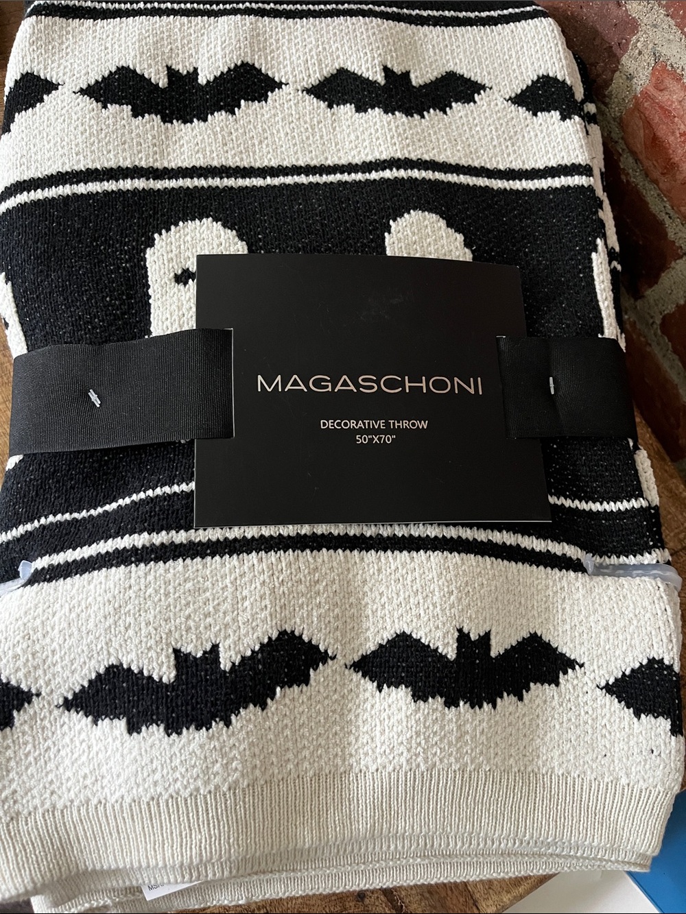 Magaschoni Black and White Bat Motif Decorative Throw
